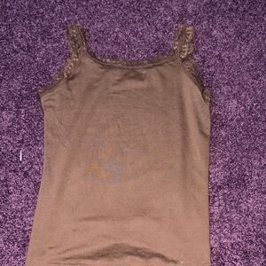 Lace Trim Brown Tank Top